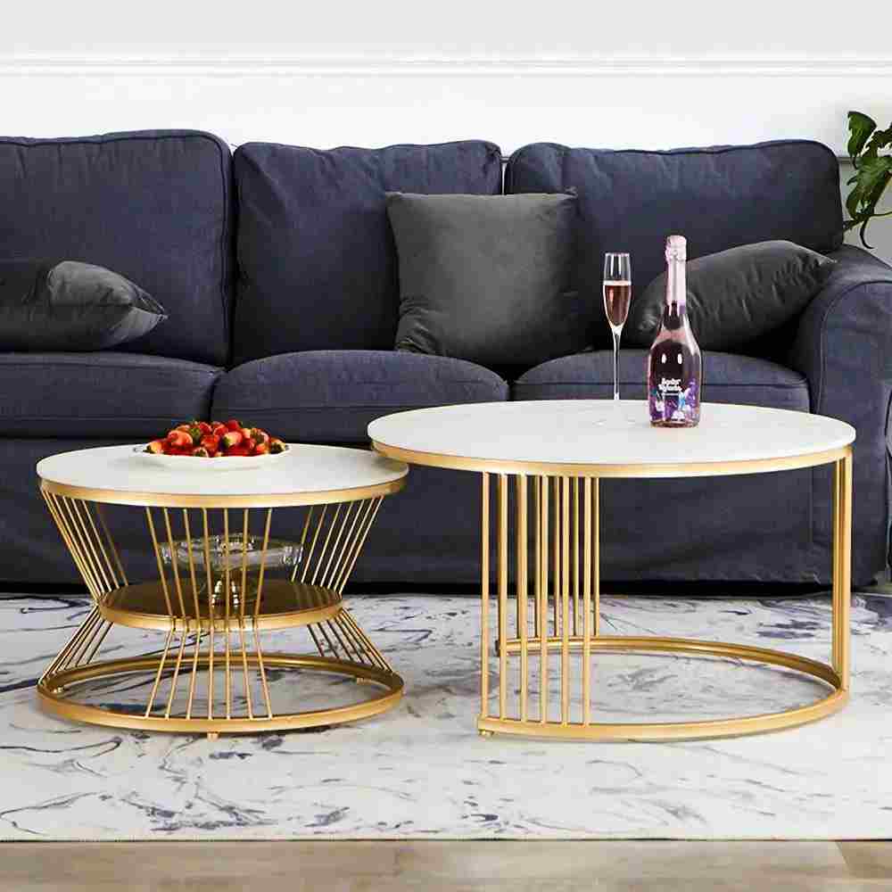 Wallmantra Tables Classic Complementing Golden Coffee Table Set Compressed 